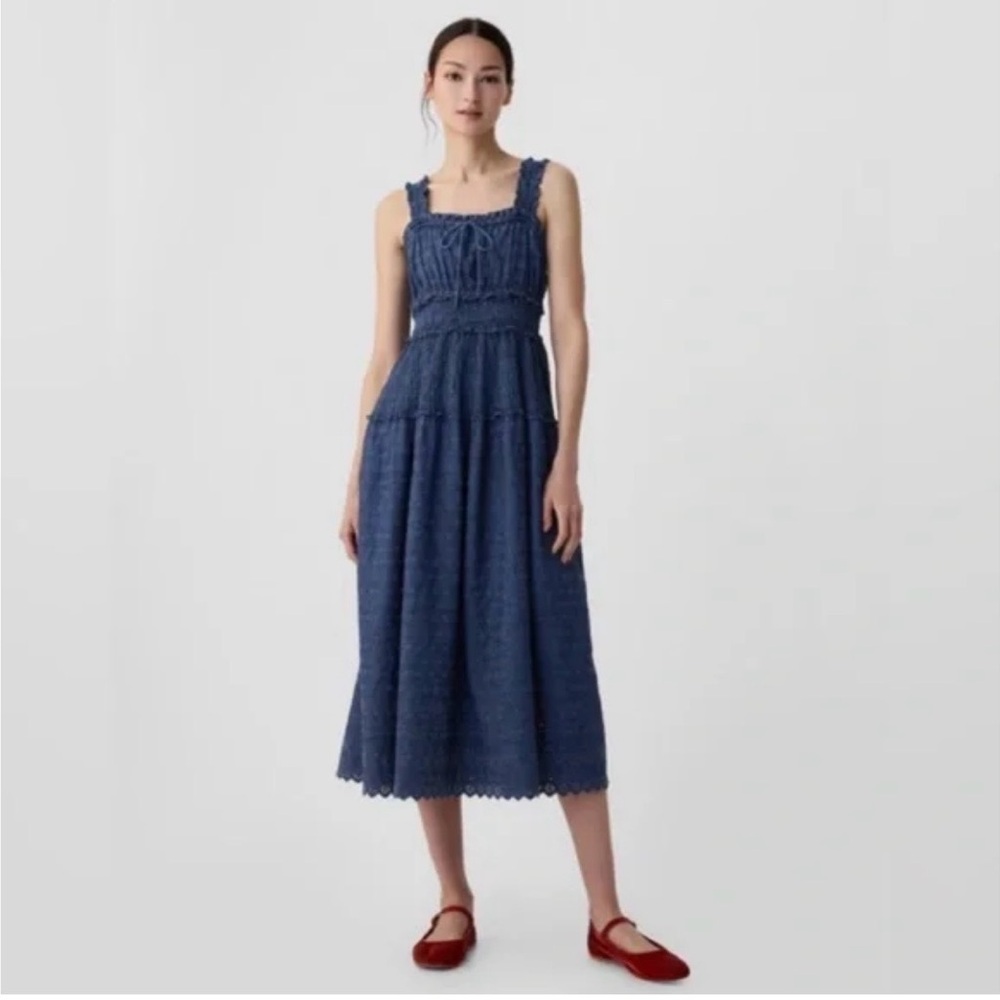 Gap x DÔEN Eyelet Navy Blue Denim Midi Dress